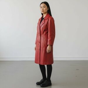 Rickie Freeman for Teri Jon Vintage Red Genuine Leather Trench Wrap Dress Sz. 10